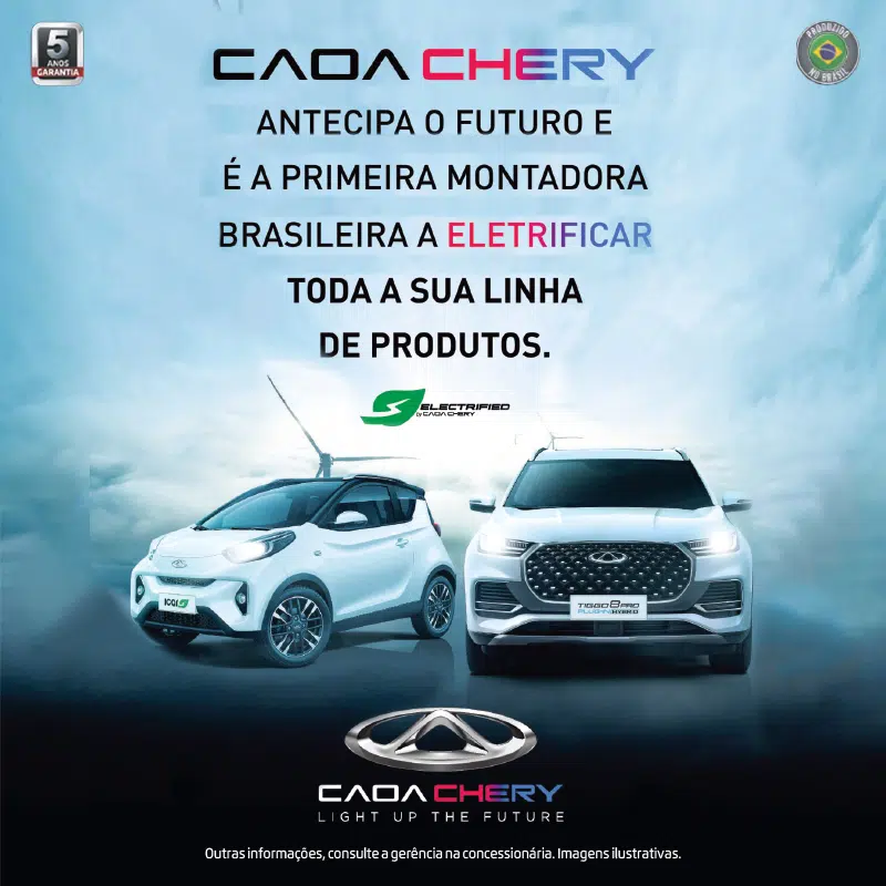 banner Destaque CAOA Chery A primeira montadora brasileira a eletrificar toda sua linha de produtos